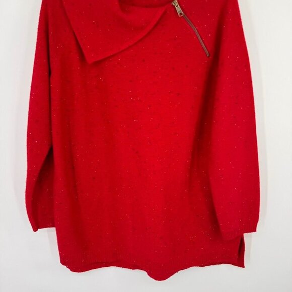 Talbots Plus Red speckled Sweater Womens size1X Cotton Blend zip collar - Picture 5 of 12